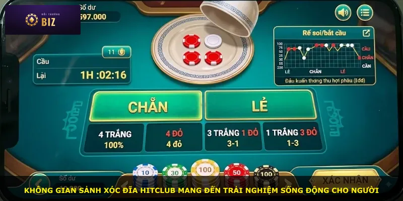 Không gian sảnh xóc đĩa Hitclub mang đến trải nghiệm sống động cho người